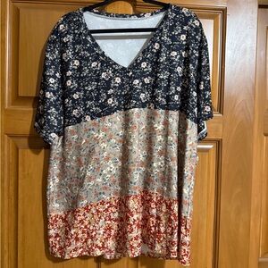 Floral Patchwork V-Neck Top. PTP 27. Never worn.